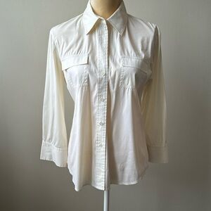 Theory White Button Up Blouse Cotton 3/4 Cuff Sleeves Minimalist Size Large